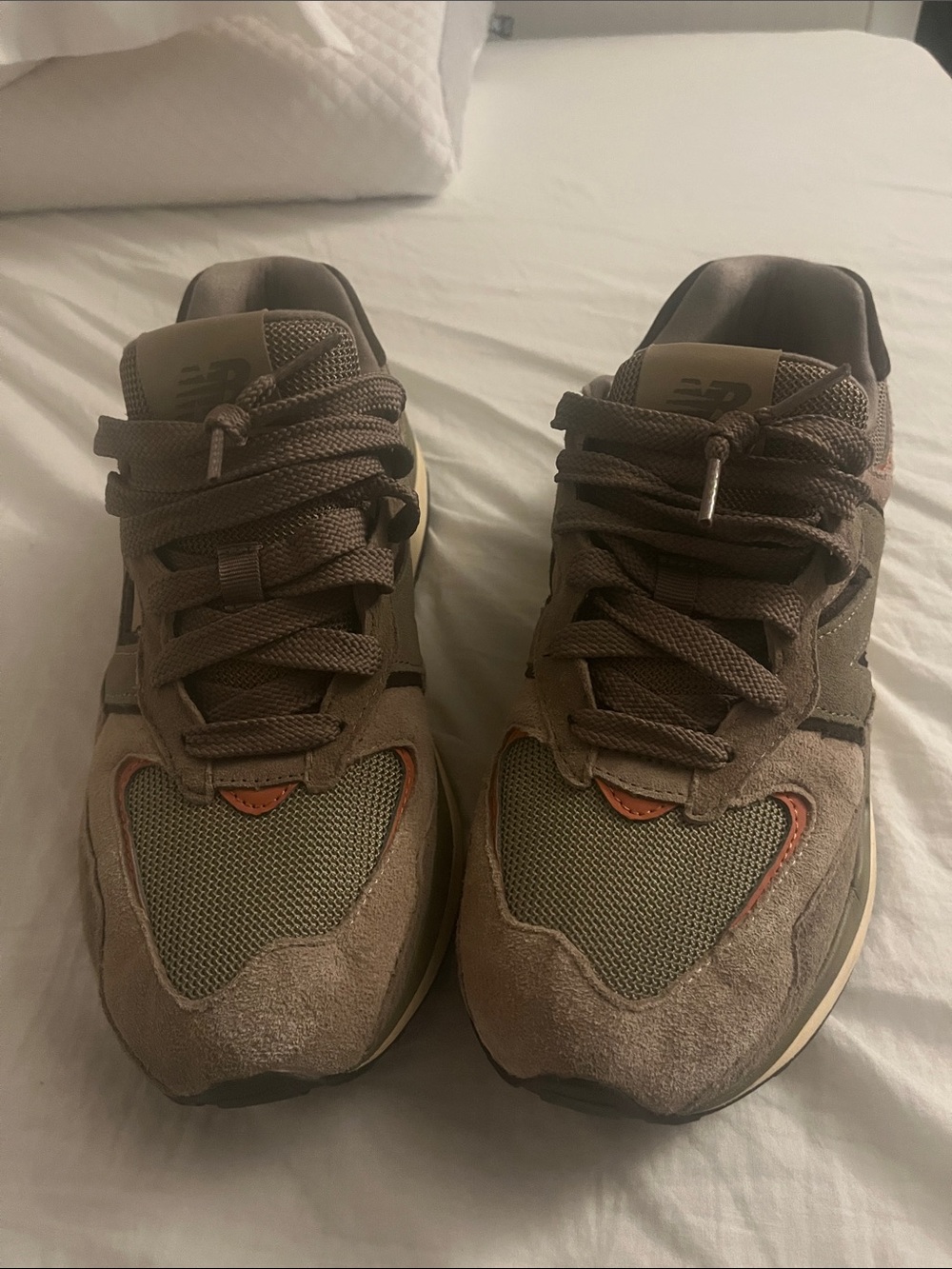 New Balance Men's Brown Suede & Mesh Sneakers with Olive Accents